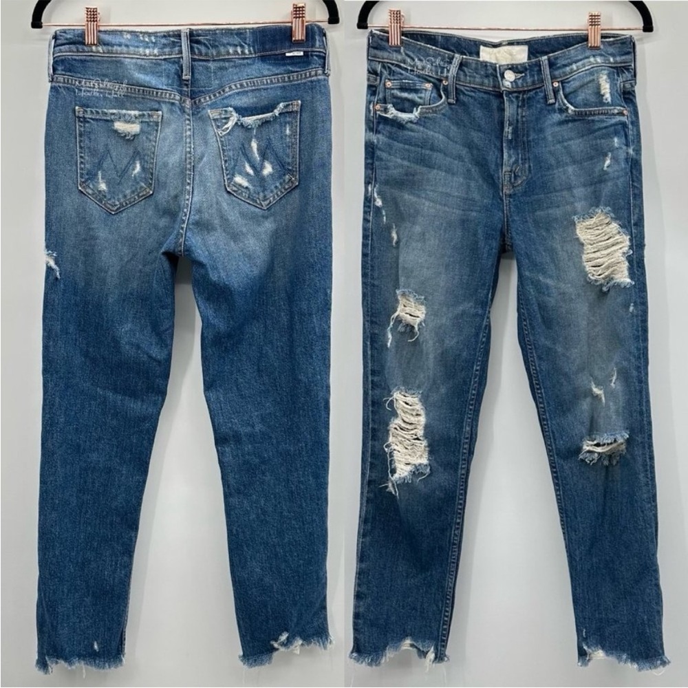 MOTHER The Sinner Ripped Distressed Ankle Cropped Denim Jeans 25